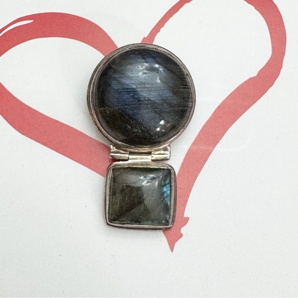 Vintage Jewelry - Vintage Sterling Silver 925 Labradorite Gemstone Stone 1970's Modernist Clip